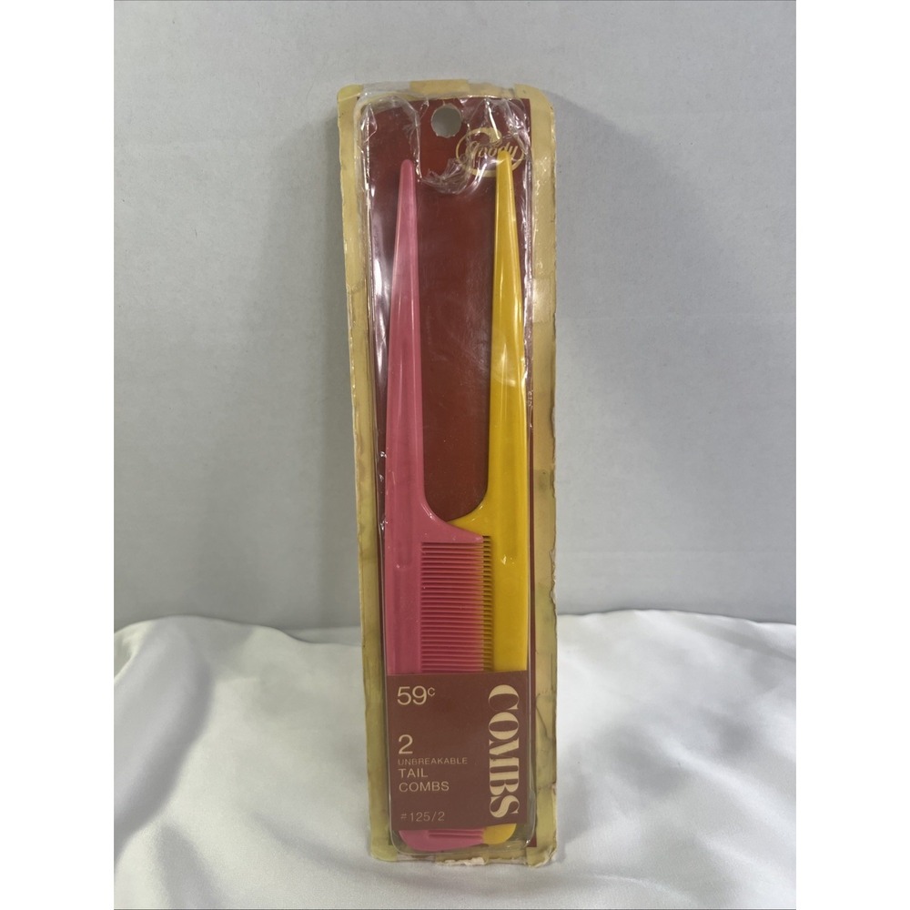 Vinatge 1975 Goody 2 Unbreakable Tail Combs Pink Yellow Original‎ Package